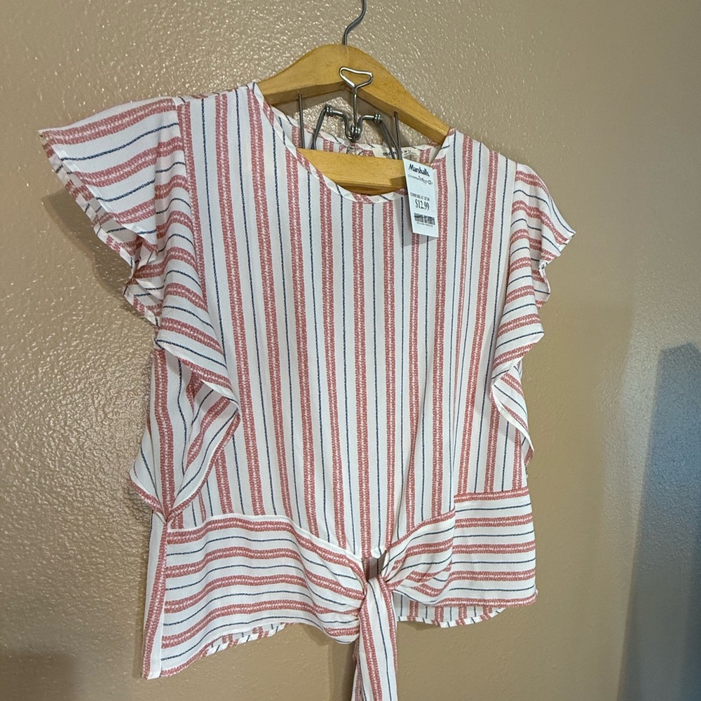 NWT NEW Monteau Los Angeles Flutter Sleeve Front Tie Top Women's Medium Size M - Picture 4 of 12